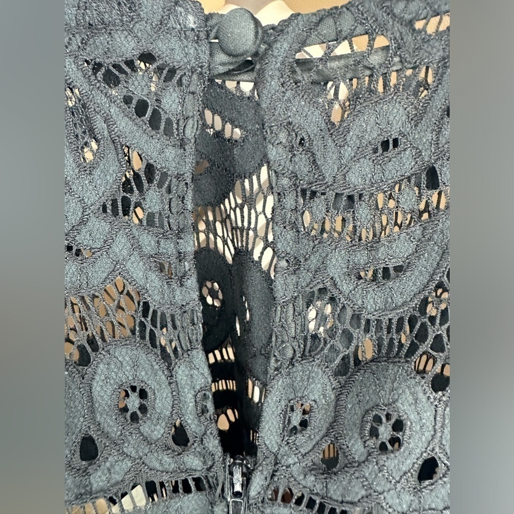 B. DARLIN Women’s Black Lace Dress With Nude Underlay - Picture 5 of 7